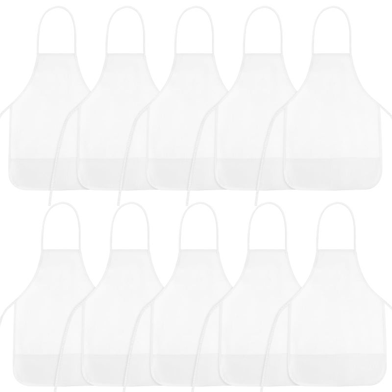 NACHLYNN 10 Pack Kids Painting Apron Kids Art Aprons Bulk Toddler Paint Apron Smock with 2 Pockets for Craft Kitchen Classroom Home Painting Activity (White) - Image 1